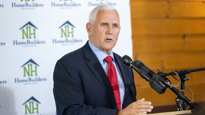 FILE PHOTO: Former U.S. Vice President Mike Pence speaks during a "Lumber and Lobster" event on May 17, 2023 in Dover, New Hampshire. The Department of Justice has closed its investigation into Pence's handling of classified documents.