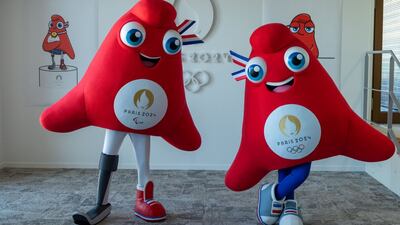 PARIS, FRANCE - NOVEMBER 10: The Phryges, modelled on phrygian caps, are unveiled as the mascots for the Paris 2024 Summer Olympic and Paralympic Games on November 10, 2022 in Paris, France. (Photo by Marc Piasecki/Getty Images)